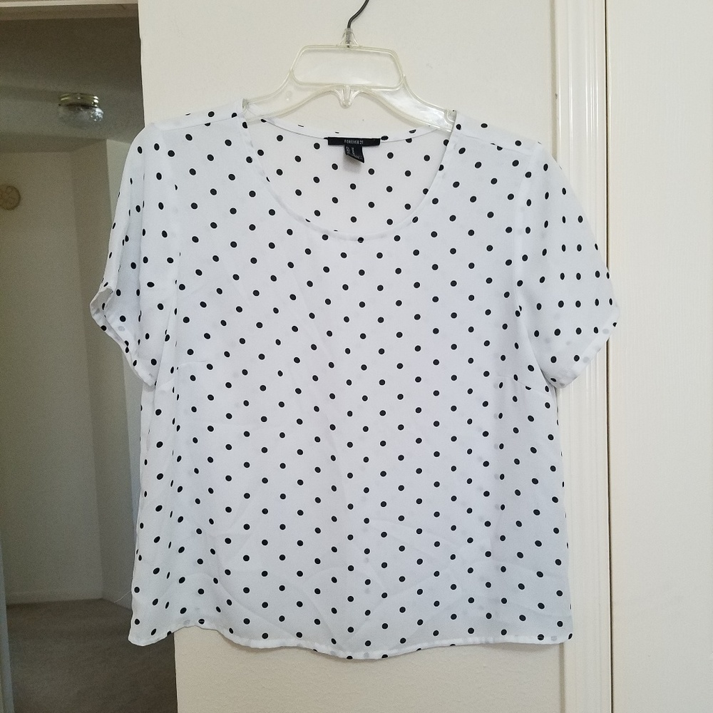 Forever 21 White Shirt with Black Polka Dots
